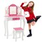 Costway Kid Vanity Set Wooden Makeup Table Stool Tri-Folding Mirror Leopard Print